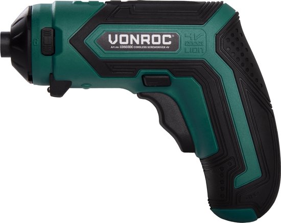 VONROC Accu Schroefmachine – 4V – Incl. bithouder, excentrisch en haaks opzetstuk, bitset & lader