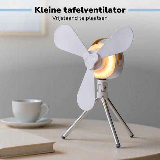 Lifetime Air Tafelventilator - Ventilator USB-C Oplaadbaar - Statief Ventilator met Nachtlampje en Afstandsbediening - Ventilator met Afstandsbediening en 3 Snelheden - Wit
