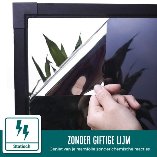 Homewell Zonwerende HR Raamfolie 120x300cm - Statisch Isolerende folie met Spiegeleffect - Zwart (incl. Rakel)