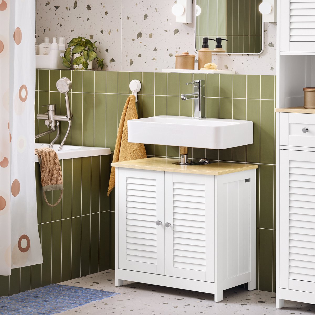 SoBuy Badkamermeubel FRG237-WN - Wastafelonderkast - Lamellendeur - 60 x 35 x 59 cm - Donkergrijs