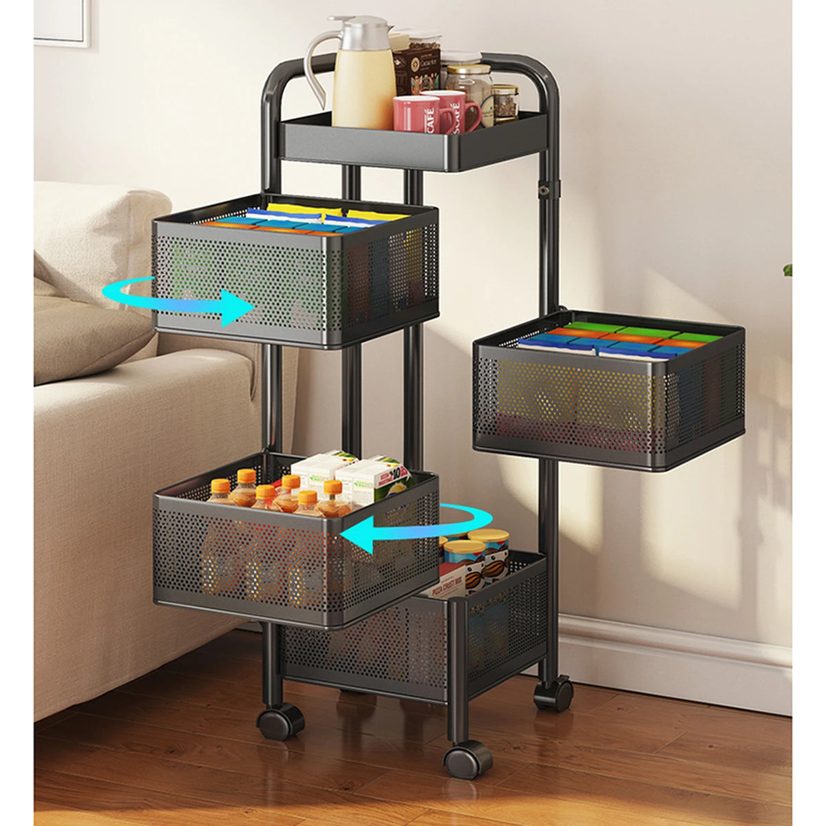 Maxcook Keukenrek Staande Trolley Draaibaar Opbergrek - 5 Lagen Kastplanken