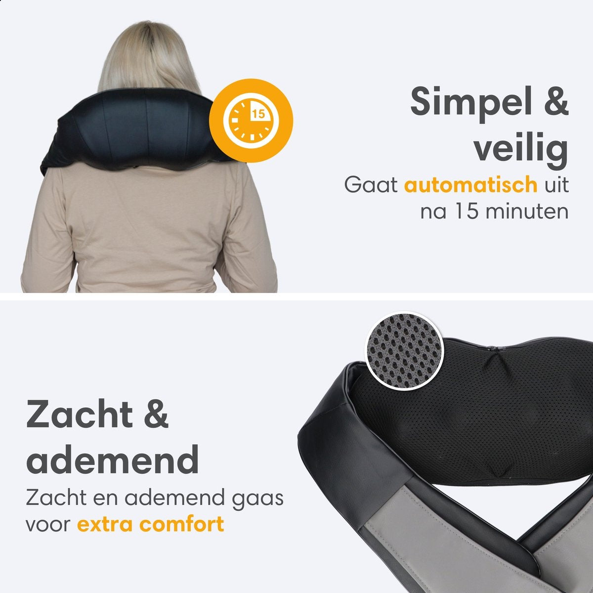 Lifeproducts Shiatsu Massagekussen- Draadloos -  Verwarmd Nek- en Rugmassagetoestel - Snoerloos - Zwart