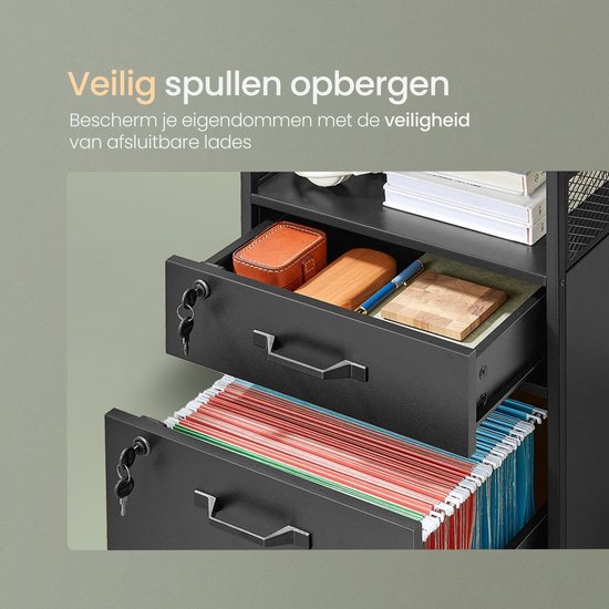 O'DADDY® Ladekast - Archiefkast - Compact en Veilig - Ladenkast - Nachtkast - 44x42x69 cm - Ladenkastje - Open Rek - Mobiel en Duurzaam - Ladekast Zwart - Ladekastje