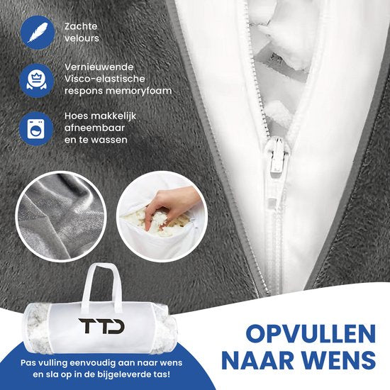 TTD® Premium XXL Leeskussen met Nekrol - Bookseat - Leeskussen voor in Bed - Ergonomisch Zitkussen met Verstelbare Vulling - Boekkussen - Inclusief Extra Minikussen - Fluweelzacht - Wasbare Hoes