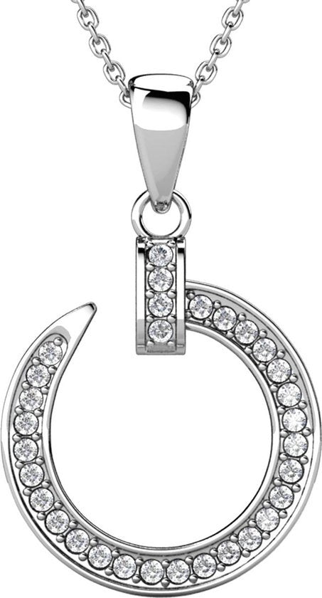 Yolora Dames Ketting met Ronde Hanger - Kalpa Camaka Kristallen - Zilverkleurig - 18K Witgoud Verguld - Vrouwen Collier Zilver - Sieraden - Halsketting - Luxe Giftbox - Geschenkdoos - Cadeau doos - Geschenkverpakking - Mooie Cadeauverpakking