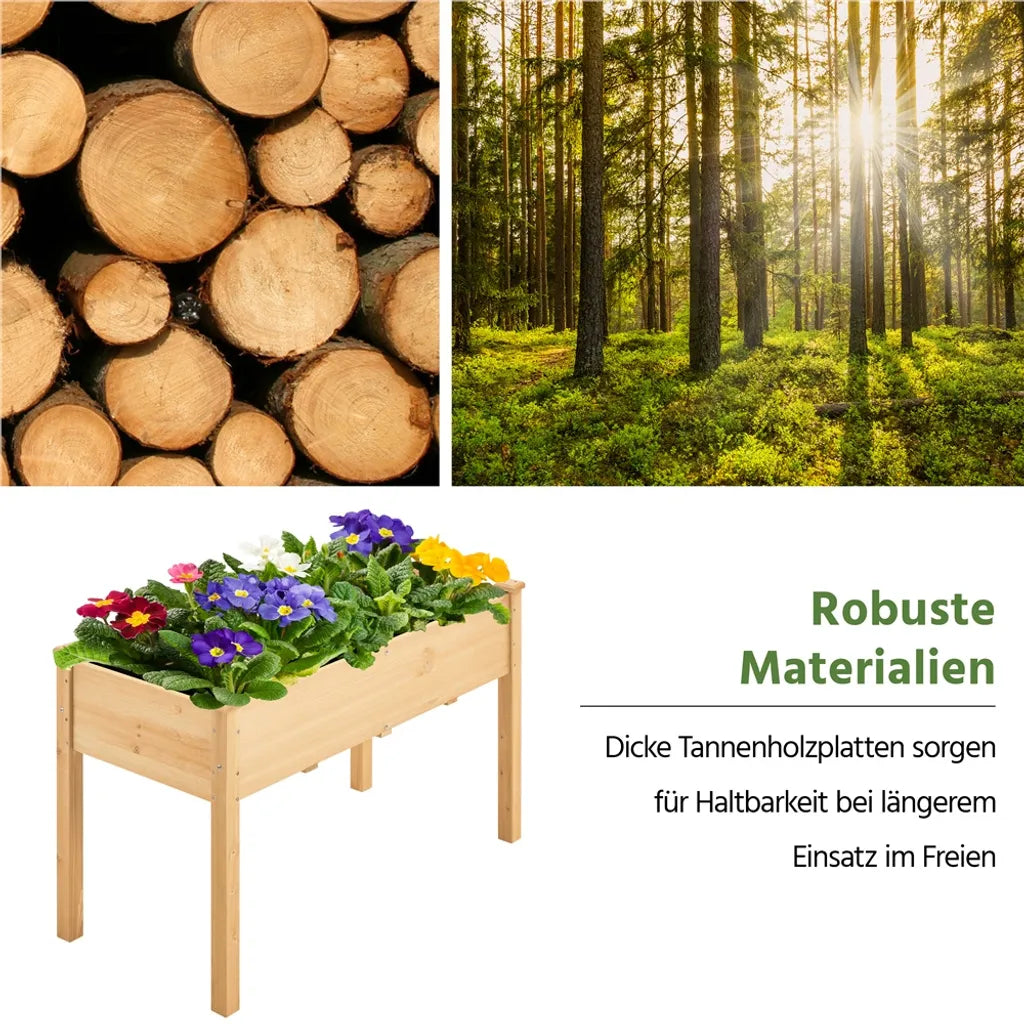Yaheetech Verhoogde Plantenbak - Houten Moestuinbak - 120,5 x 59 x 76 cm - Lichtbruin