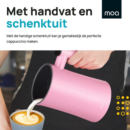 MOA Elektrische Melkopschuimer - 3-in-1 - Handige Melkschuimer - 330 ML - Voor Cappuccino - Melkklopper - Roze