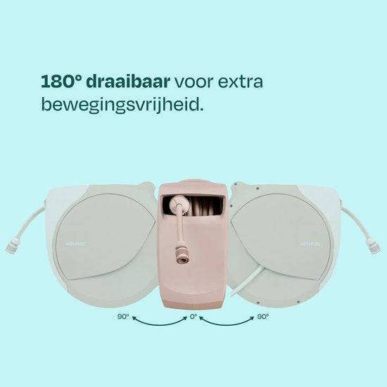 VONROC Automatische tuinslanghaspel – tuinslangbox voor aan de muur – Incl. 30m premium tuinslang, 8-standen sproeipistool en koppelingen – beige