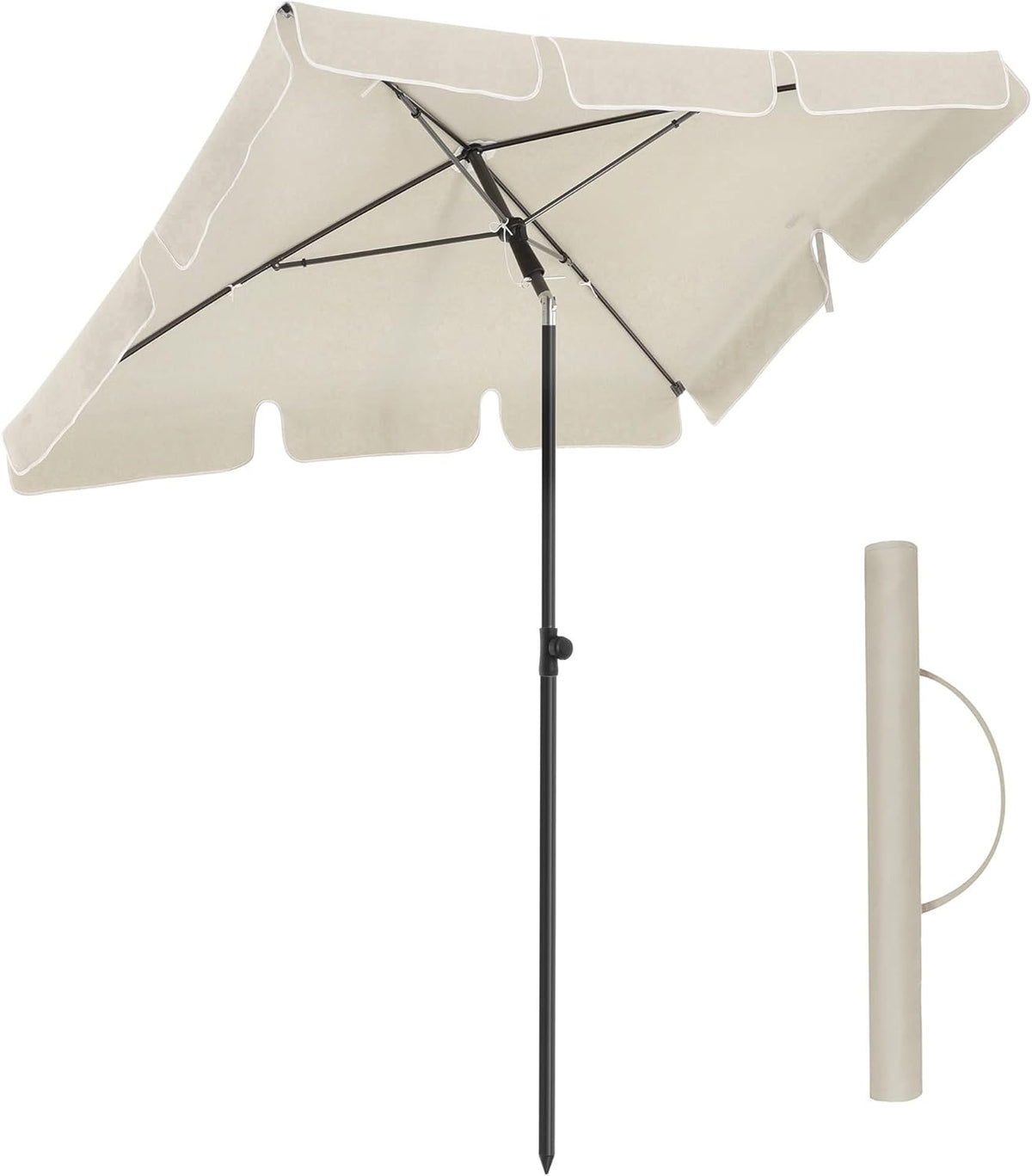 SONGMICS Rechthoekige Balkonparasol 200 x 125 cm, Beige, UV-bescherming tot UPF 50+, Kantelbaar
