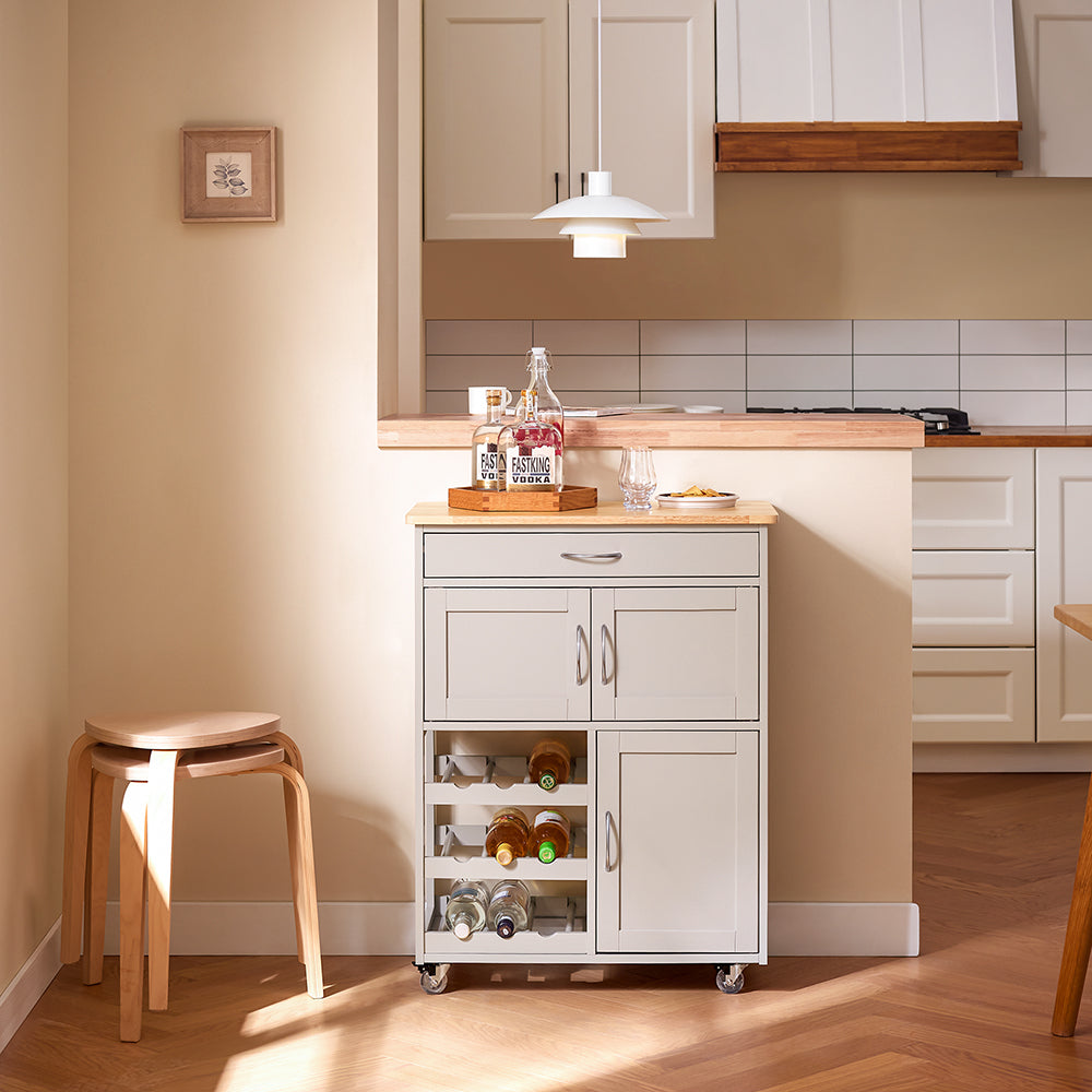 SoBuy FKW45-KA Keuken Rolwagen – Lichtgrijs – 67x38x87 cm – Met Lade, Deuren en Flessenhouder