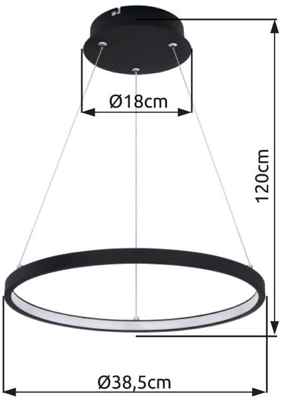LED hanglamp met enkele ring | Ø 38,5cm | Zwart | Cirkelvormige hanglamp