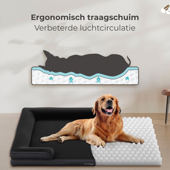 CozySense® Orthopedische Hondenmand 100x70 cm - Maat XL - Waterdicht Hondenbed met Wasbare Hoes - Geschikt Als Benchkussen - Zwart