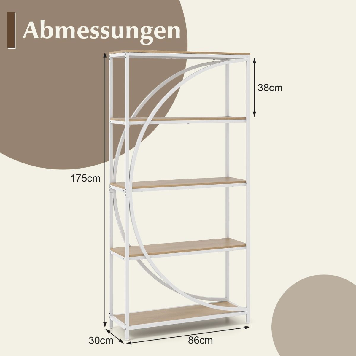 Coast Boekenkast - geometrisch design - 5 open planken - wit en naturel