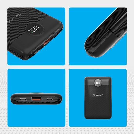 Auronic Powerbank - Geschikt voor iPhone 12/13/14/15 en Samsung S21/S22/S23 - 10.000 mAh - 22.5W - 2 Oplaadpoorten - Snelladen via USB-A en USB-C - Zwart