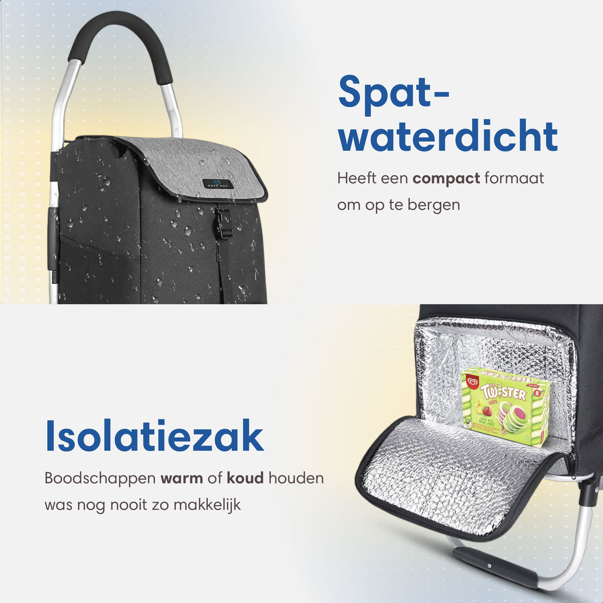 SafeLife Boodschappentrolley Grijs – 38 × 45 × 103 cm – Inklapbaar, Lichtgewicht & Met Koelvak