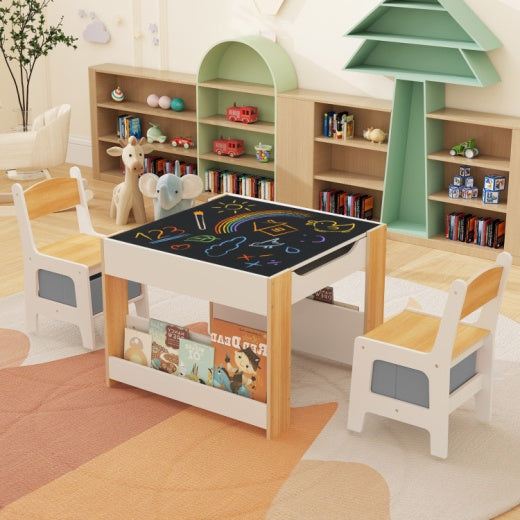 Coast Tafel en Stoelen Set - Wit/Grijs/Natuur - 24x24x19 cm