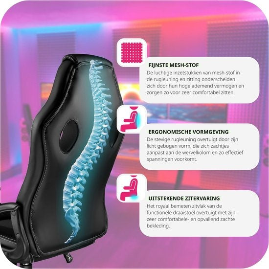 tectake® - bureaustoel gamingchair - luxe burostoel kantoorstoel - racingstoel burostoel gamestoel Tyson - zwart