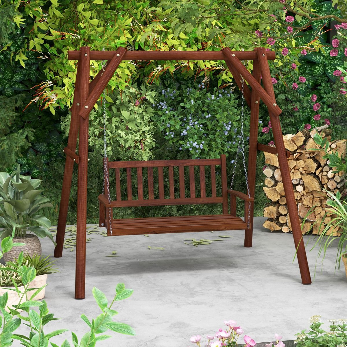 Coast Houten Buitenschommelbank - 3-zits - Verstelbare kettingen - Bruin 168 x 65 x 63 cm