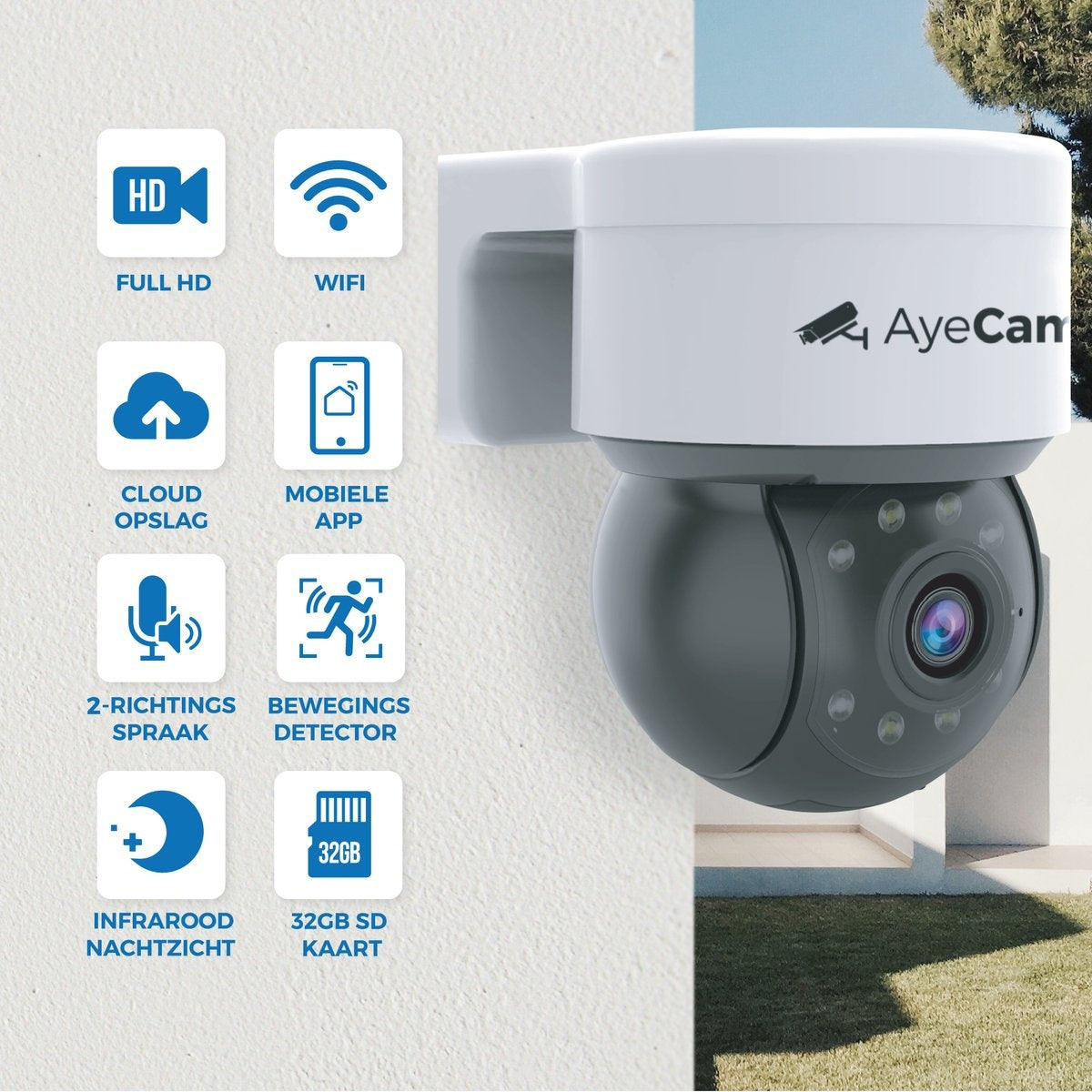 AyeCam Beveiligingscamera Buiten - 360PRO - FULL HD - Bewakingscamera - Incl. 32GB SD
