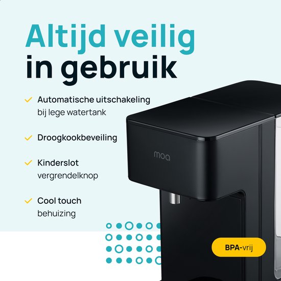 MOA Heetwaterdispenser 2,7L met Temperatuurregeling - Instant Waterkoker - 45-100°C - Heetwatertap - Melkfunctie - BPA-vrij - RVS - Zwart