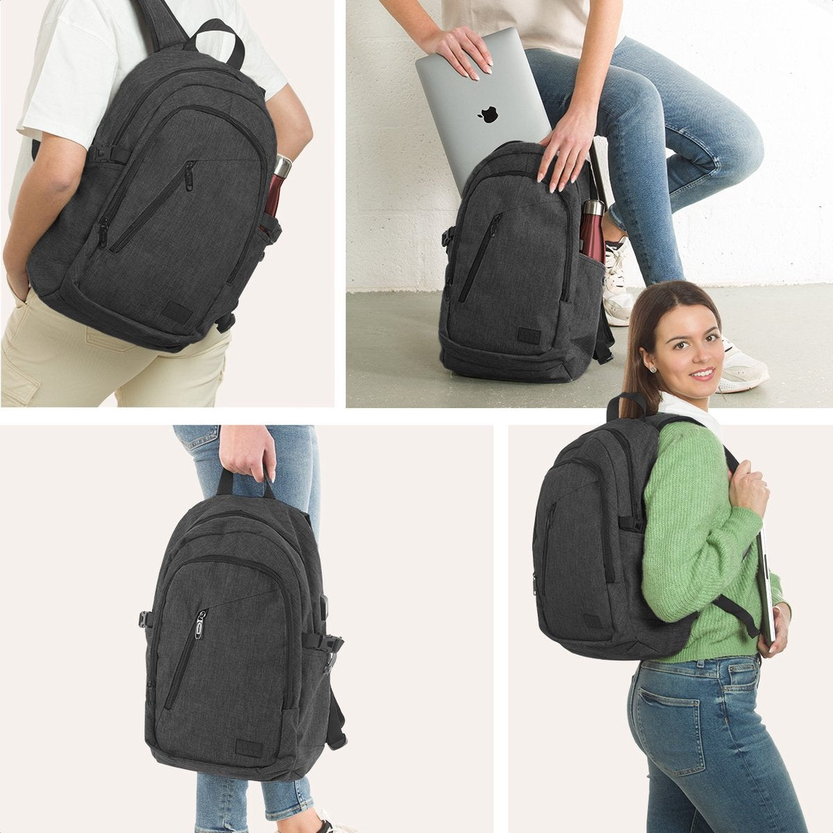 TRVLMORE Rugzak - 25L - 15,6 inch - Laptop Rugtas - Schooltas - Unisex - Spatwaterdicht Antraciet
