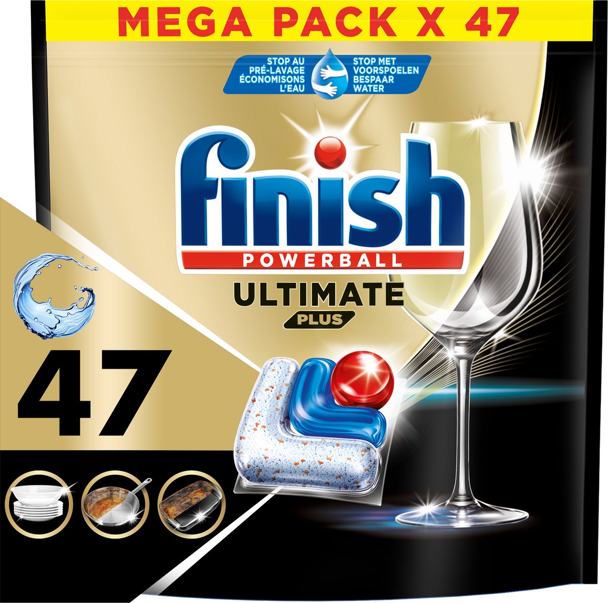 Finish Ultimate Plus All in One Vaatwastabletten Regular – 47 Capsules – 15,5 x 11 x 9 cm – Wit/Blauw