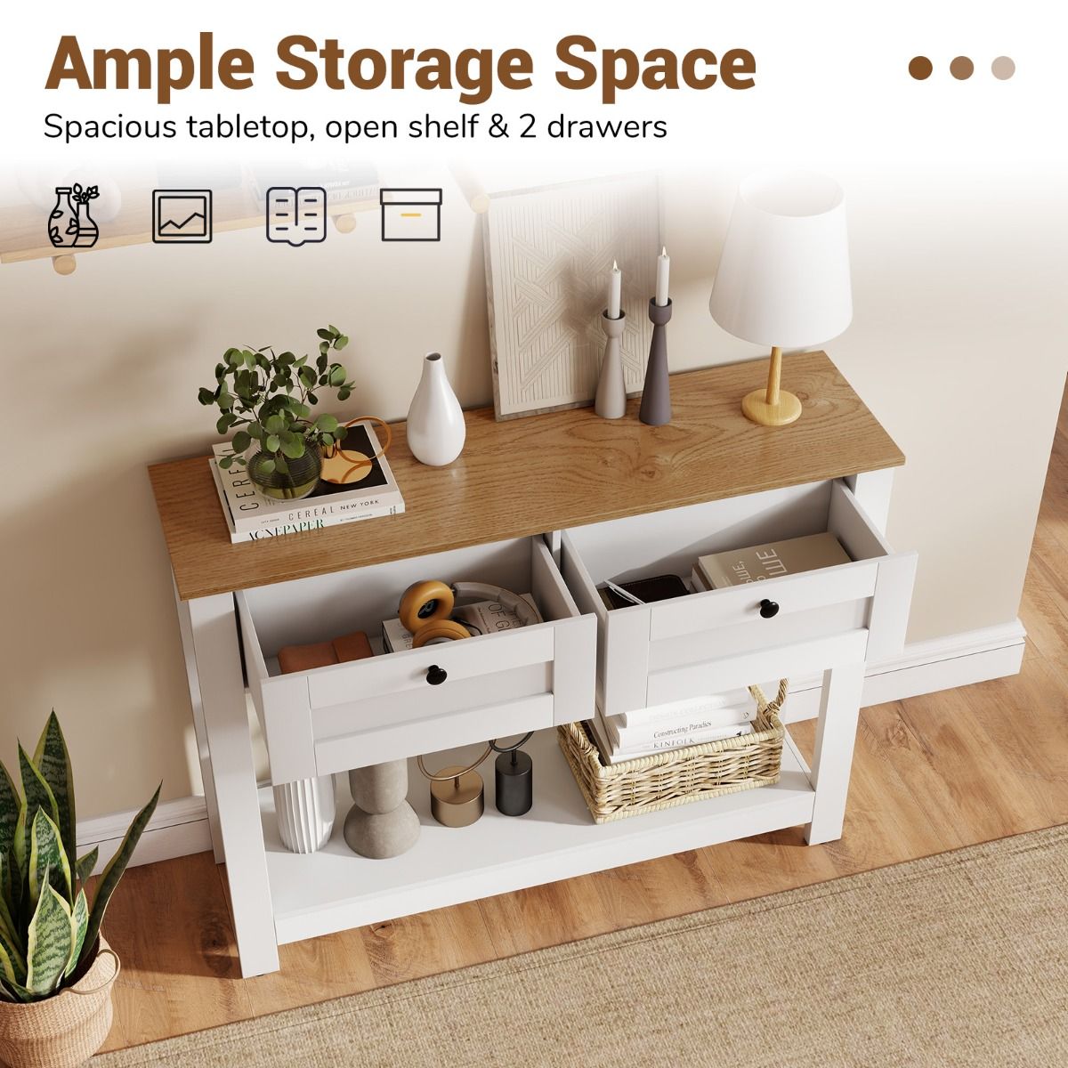 Coast Console Tafel - 2 lades - 2 niveaus - smal - wit en naturel
