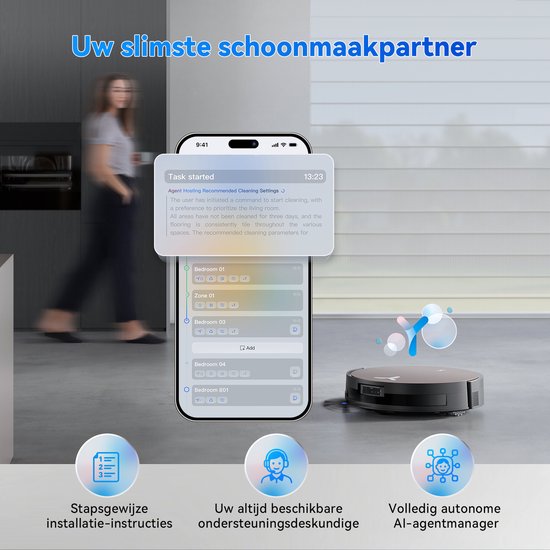 ECOVACS DEEBOT X11 PRO OMNI Robotstofzuiger – 19.500 Pa – PowerBoost snelladen–OZMO roller dweil –ZeroTangle 3.0 anti-haarwikkel –AI vlekdetectie 2.0 – OMNI 2.0 station Zelfreinigend – TruePass 4WD klim– voor harde vloeren en tapijt-Zwart