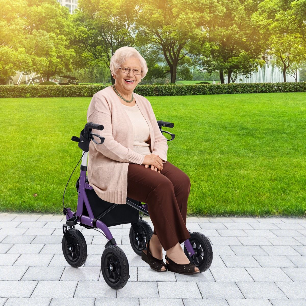 Coast Opvouwbare Rollator met Zitting - 2-in-1 Rolstoel en Loophulp - 6-voudig in hoogte verstelbaar - paars