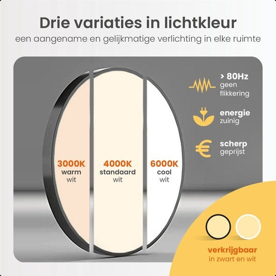 Goliving Plafondlamp – Plafonniere – Led – Extra Dun – 3 lichtkleuren– Slaapkamer – Badkamer – Woonkamer – Ø 23cm – Zwart