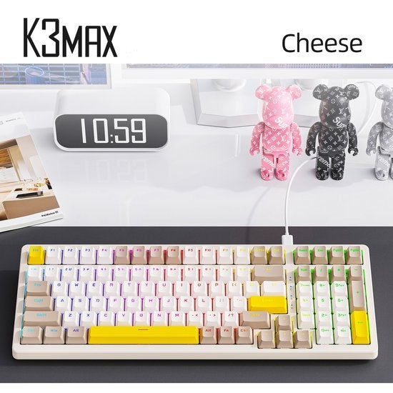 Fuegobird K3MAX Mechanisch Gaming Toetsenbord - 100keys - Gasket Mod - Rode Switch - QWERTY - Mechanical RGB Backlight Keyboard - Cheese