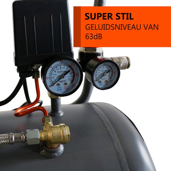 Kibani Super stille compressor 50 liter + luchtslang + luchtspuit + bandenpomp - SET - Low Noise - Compressoren - 50L