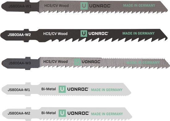 VONROC Decoupeerzaagbladen – T-schacht – 5 stuks – hout & metaal – Made in Germany