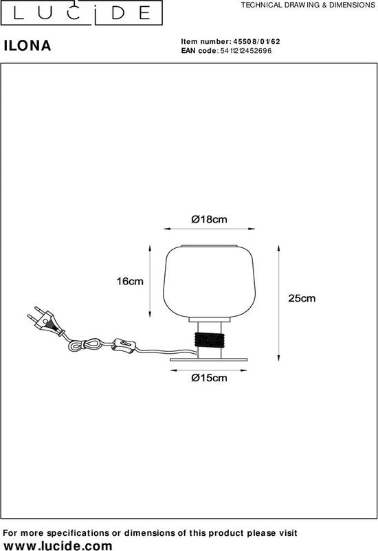 Lucide ILONA - Tafellamp - Ø 18 cm - 1xE27 - Amber