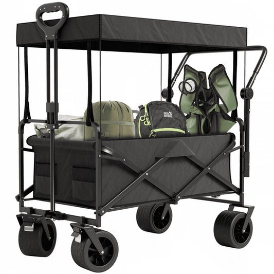 Avalo Bolderkar Met Dak XL - Opvouwbaar - Tot 110KG - 97x60x105 CM - 120L - 360º Wielen - Zwart
