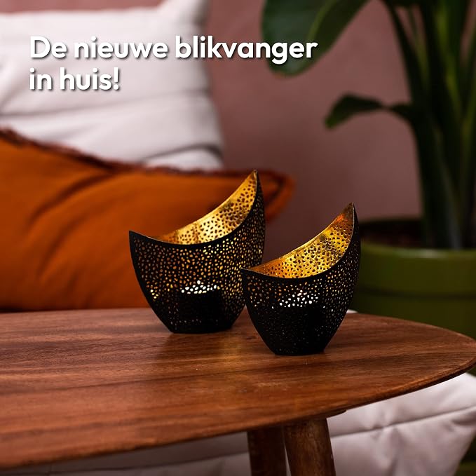 Gadgy Metalen Theelichthouders Modern - Set van 2 - Gouden Binnenzijde