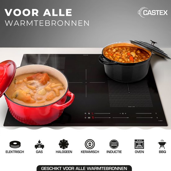 Castex Elegance Royal Gietijzeren Braadpan met Deksel 24 cm - Inductie Pan - Braadpannen Gietijzer - Zwart
