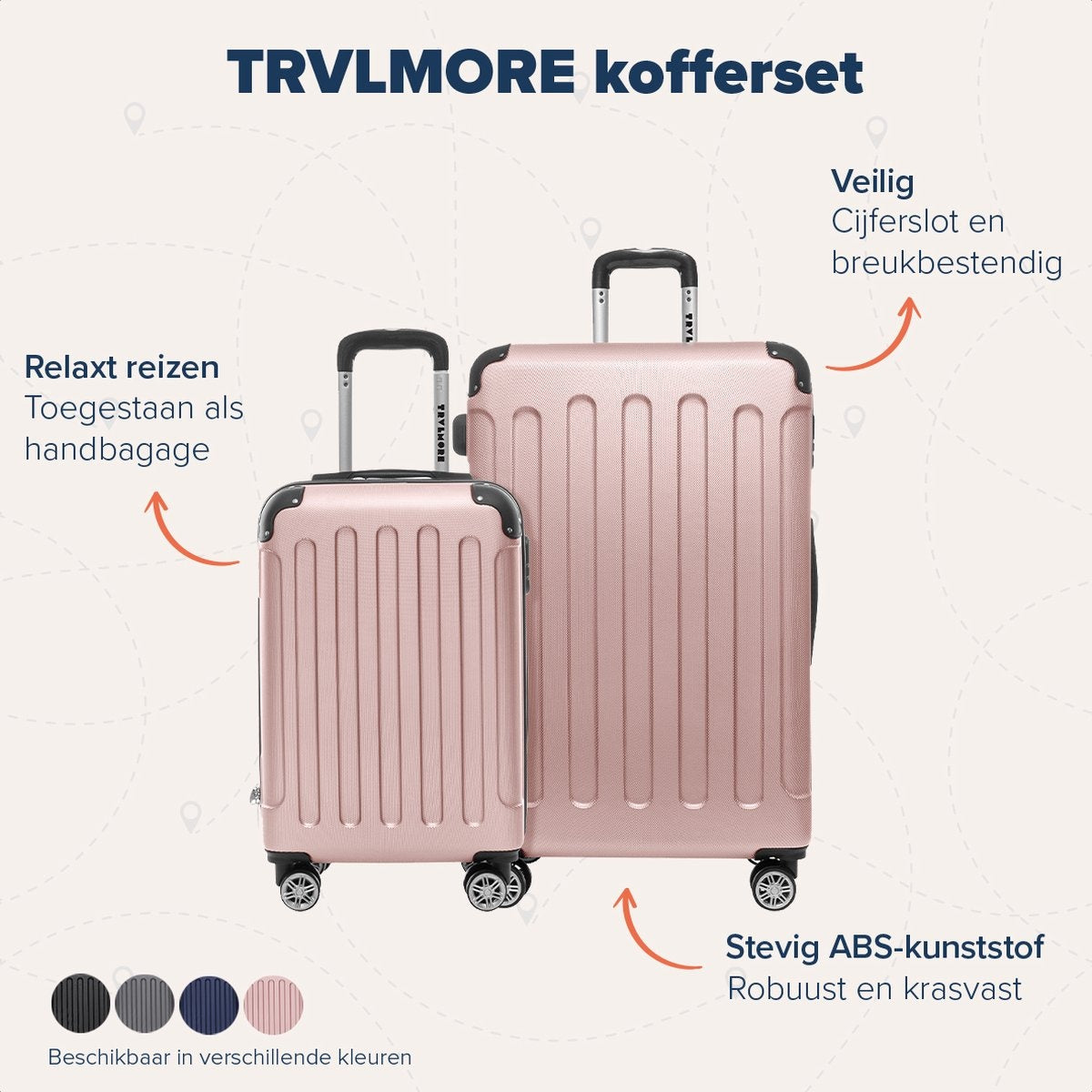 TRVLMORE Kofferset - 2 Delig - 38L Handbagage + 110L Ruimbagage - Roségoud