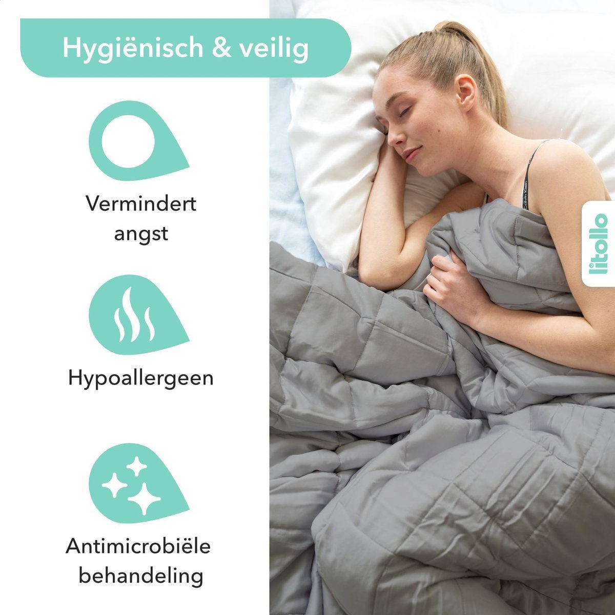 Litollo Verzwaringsdeken 7 kg - Weighted blanket 150x200 cm - Grijs Zwaartedeken eenpersoons - Verzwaringsdekens te gebruiken met eigen dekbedovertrek - Verzwaarde deken - 4 seizoenen - Gewichtsdeken