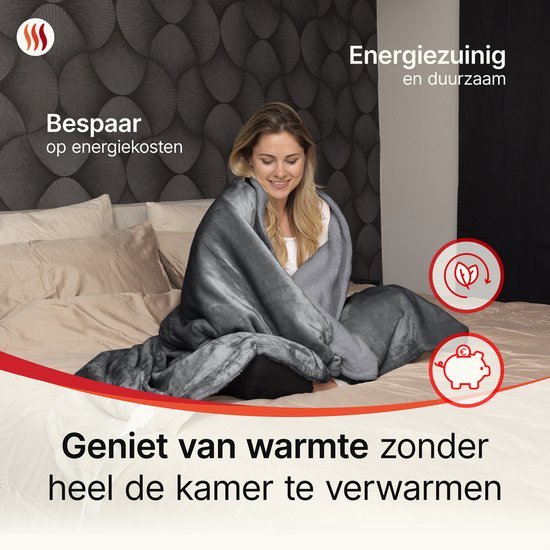 Seranova Elektrische Deken - Extra Warmtedraden - Premium Model - 160x120 cm - 1 Persoons Warmtedeken - Dubbelzijdig Fleece Sherpa - Antraciet