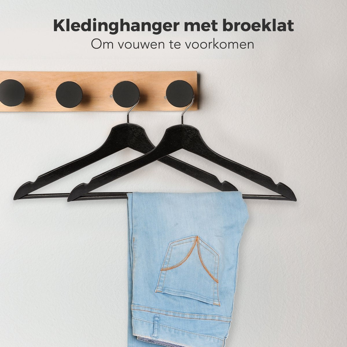 LifeGoods Kledinghangers - Met Broeklat - Hardhout - Zwart - 50 Stuks