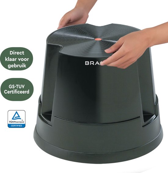 BRASQ Opstapkrukje zwart kunststof Essential ST100 draagvermogen 150 kg, opstapkruk, olifantenvoet, kantoorkruk, trap, roltrap, kruk