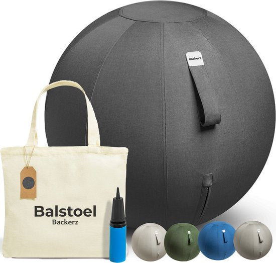 Backerz Zitbal 55 CM - Zitballen met Hoes Linnen - Ergonomische Bureaustoel Kantoor en Thuis - Luxe Yoga Bal - Zwart 2