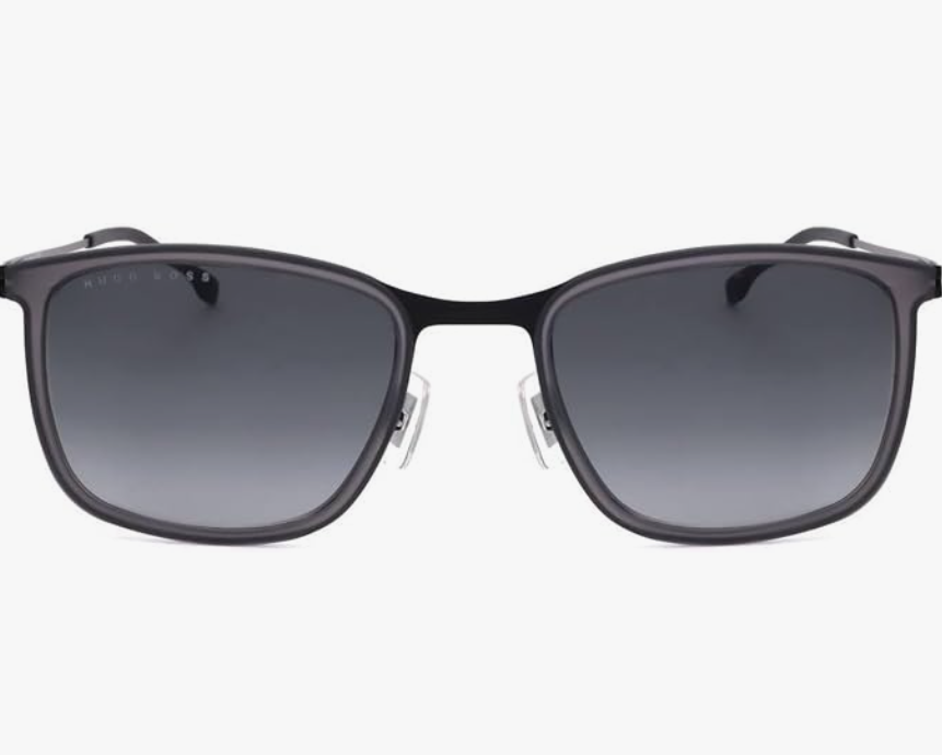 Hugo Boss BOSS 1243/S Zonnebril - Mat Grijs Zwart - 55/21/150 - Rechthoekig, Roestvrij Staal