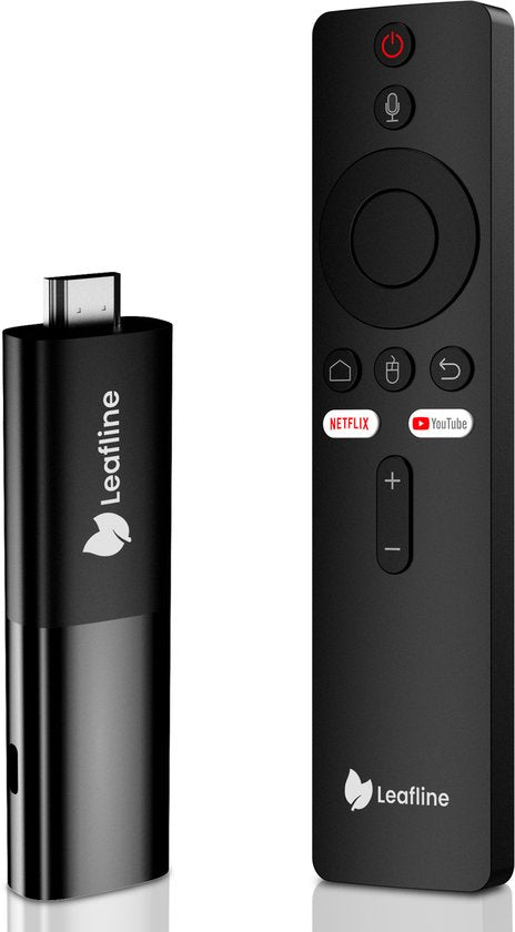 Leafline® Android TV Stick – Google TV Streamer - Ingebouwde Chromecast - Android TV Box – Met Afstandsbediening & Spraakbesturing