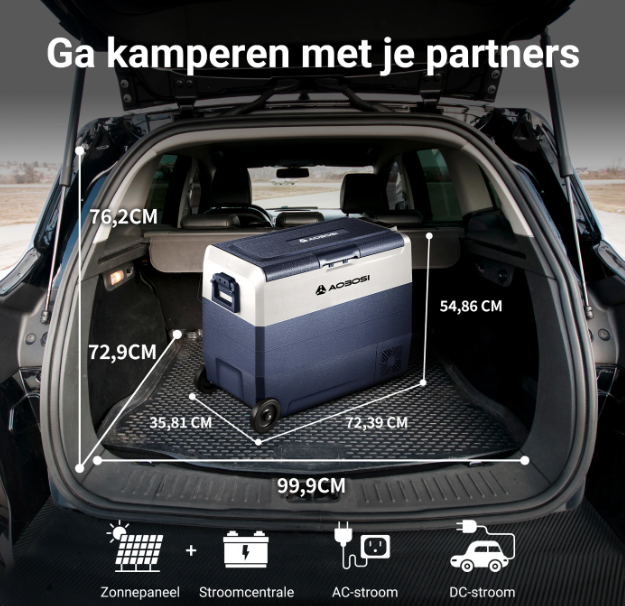 AAOBOSI 60L Compressor Koelbox Dual Zone - App-bediening - 12/24V & 230V - Zwart