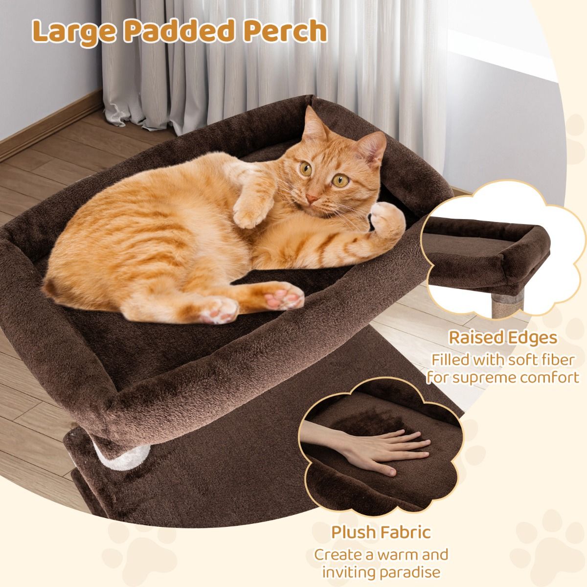 Coast Krabpaal voor katten - meerdere niveaus - schommelend kattenhuis - pluche ligbed - bruin - 56 x 56 x 148 cm