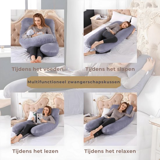 Zwangerschapskussen - XXL U-Vorm - Lichaamskussen - Zijslaapkussen - Pluche Overtrek - Voedingskussen - 280 CM - Ritssluiting - Rheme