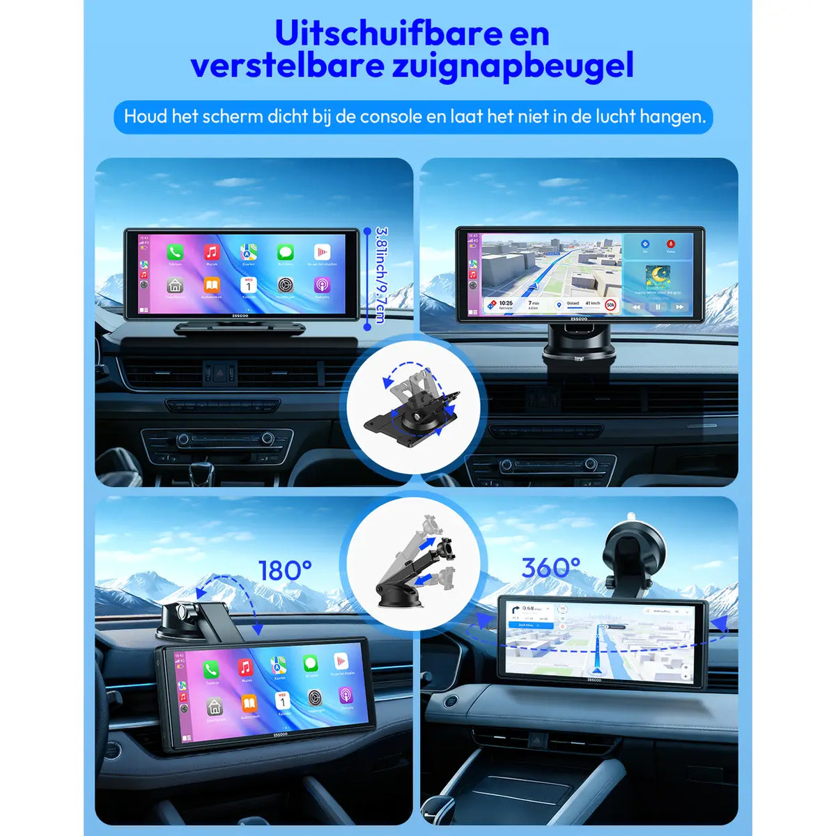 ESSGOO draagbaar CarPlay-scherm 10,26 inch - draadloos