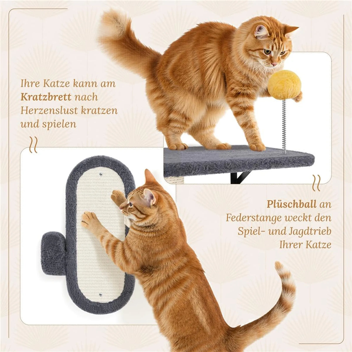 Yaheetech Kattenmeubels Voor Wandmontage Set – 49 x 30 x 40 cm – Voorzien Van Kattenhol En Ligmand En Sisal Krabpalen En Meerdere Platforms – Voor 1-5 Katten – Donkergrijs Pluche En Metaal